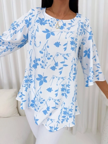 Kremowo-Błękitna Asymetryczna Bluzeczka  14944-234-A