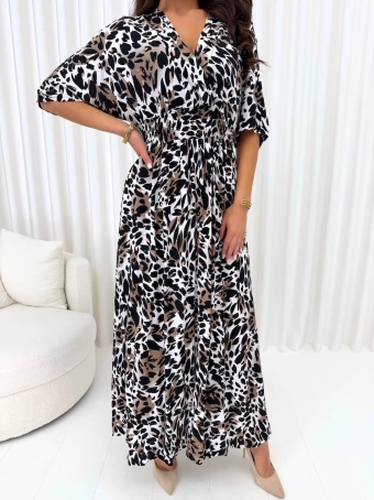 Czarno-Brązowa Letnia Sukienka z Rozporkiem 14972-533-B