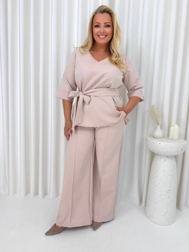 Beżowy Elegancki Komplet Plus Size  14906-126-A