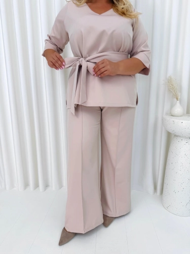 Beżowy Elegancki Komplet Plus Size  14906-126-A