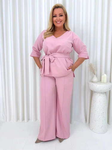 Pudrowy Elegancki Komplet Plus Size  14906-126-F