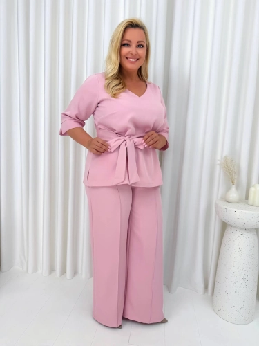 Pudrowy Elegancki Komplet Plus Size  14906-126-F