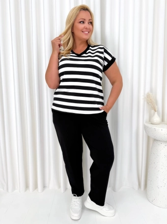 Czarno-Biały Dresowy Komplet Plus Size  14995-365-B