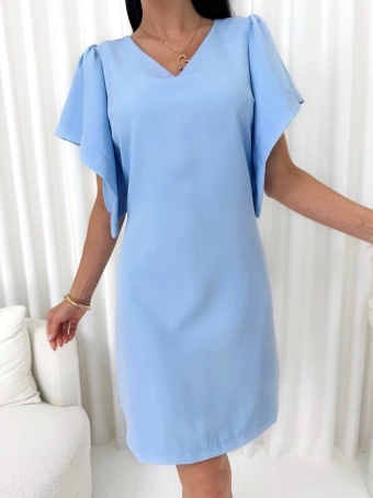 Błękitna Elegancka Sukienka z Wiązaniem z Tyłu 15063-337-B