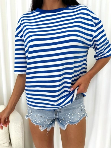 Niebiesko-Biały T-shirt w Paski  15071-263-B