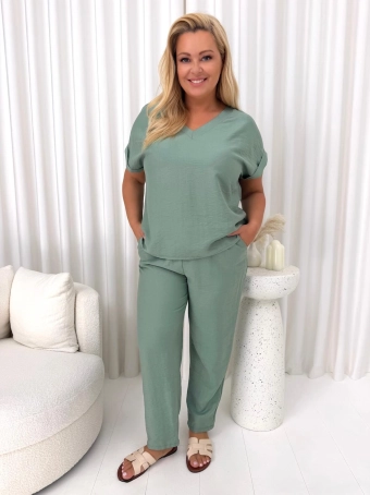 Pistacjowy Wiskozowy Komplet Plus Size 14984-349-E