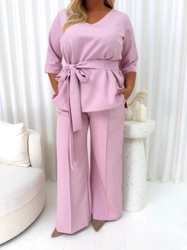 Jasnopudrowy Elegancki Komplet Plus Size 14906-126-H