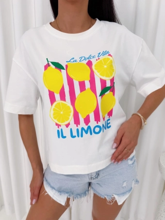 Biały T-shirt z Nadrukiem  15188-77-Q