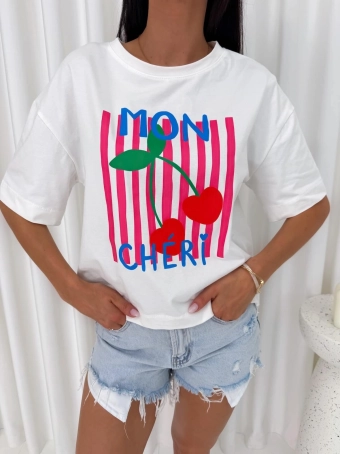 Biały T-shirt z Nadrukiem 15189-251-Q