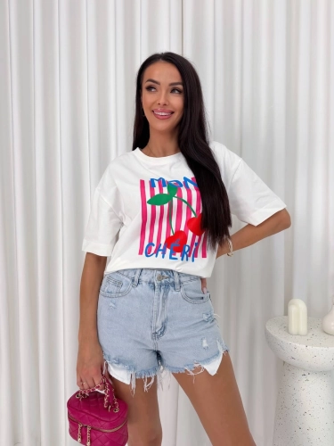 Biały T-shirt z Nadrukiem 15189-251-Q