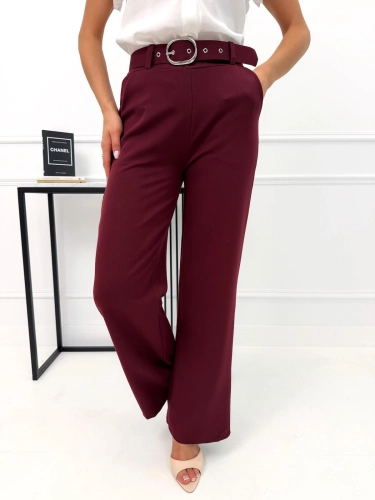 Bordowe Eleganckie Spodnie  14280-64-C