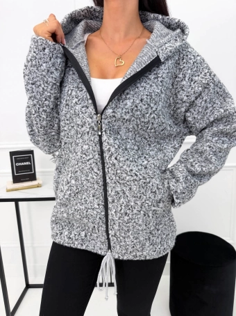 Szara Bluza Teddy z Kapturem 15214-87-C