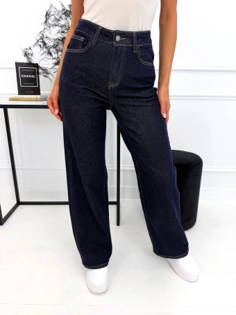 Granatowe Jeansowe Spodnie Wide Leg 15230-236-Q