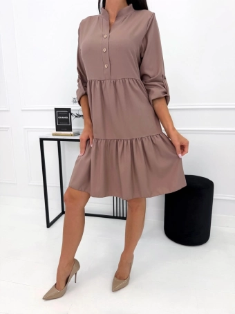 Brązowa Sukienka Oversize z Guzikami 15244-140-C