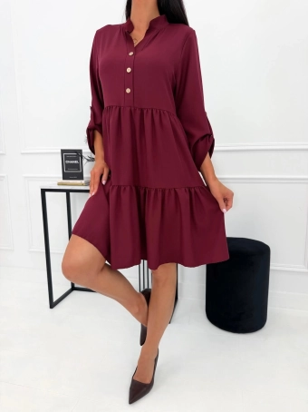 Bordowa Sukienka Oversize z Guzikami 15244-140-B