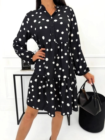 Czarna Sukienka Oversize w Grochy 15248-05-A