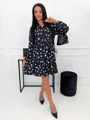 Czarna Sukienka Oversize w Grochy 15248-05-A