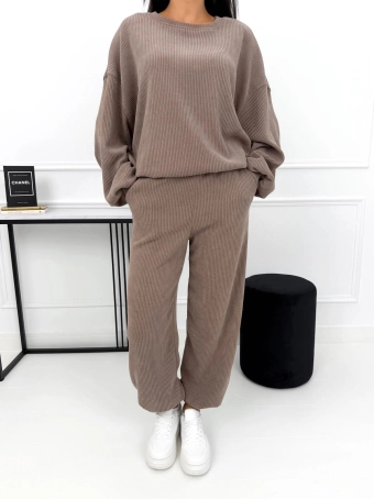 Brązowy Prążkowany Komplet Oversize 15292-527-B
