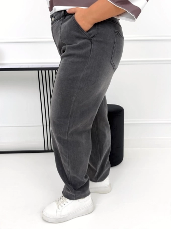 Grafitowe Spodnie Mom Jeans z Przeszyciami 15320-355-Q
