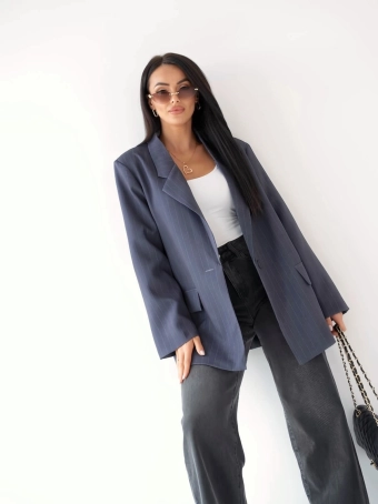 Grafitowa Marynarka Oversize w Paski 15318-27-D