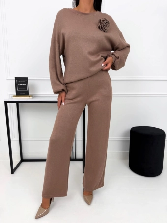 Brązowy Sweterkowy Dwuczęściowy Komplet 15351-332-B