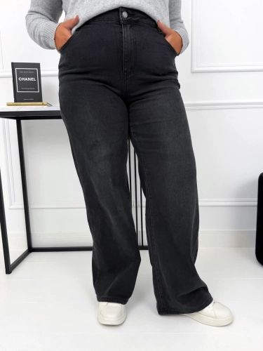 Grafitowe Jeansowe Spodnie Wide Leg 15367-93-A