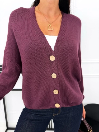 Bordowy Rozpinany Sweterek Oversize 15394-90-C