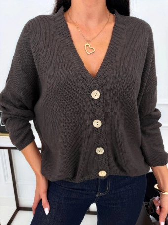 Czekoladowy Rozpinany Sweterek Oversize 15394-90-B