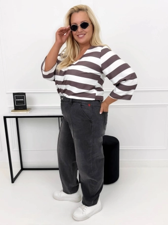 Grafitowe Spodnie Mom Jeans z Przeszyciami 15320-355-Q