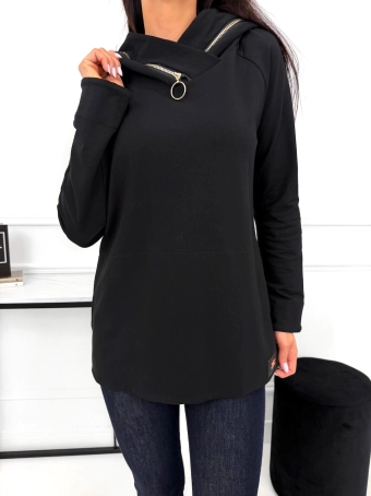 Czarna Bluza z Kapturem 15408-408-A
