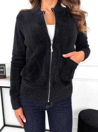 Czarny Pluszowy Sweter z Suwakiem  15423-401-E