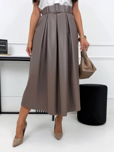 Cappuccino Spódnica Maxi z Ekoskóry 15401-297-C