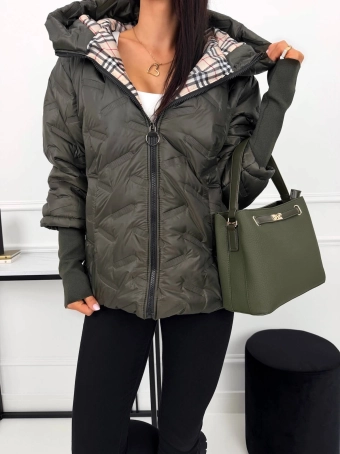 Khaki Kurtka z Kapturem 15534-13-B