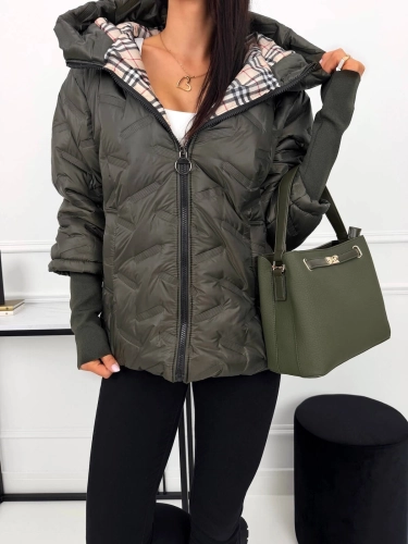 Khaki Kurtka z Kapturem 15534-13-B