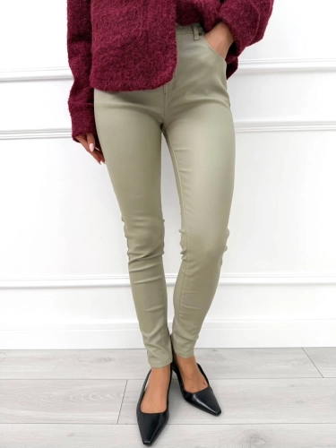 Beżowe Woskowane Spodnie Skinny  14251-527-F