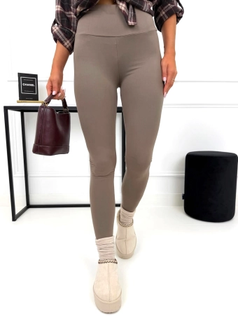 Brązowe Gładkie Legginsy 15494-202-B