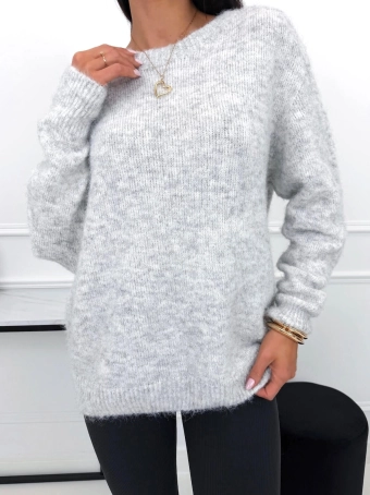 Jasnoszary Klasyczny Sweter Damski 15556-79-C