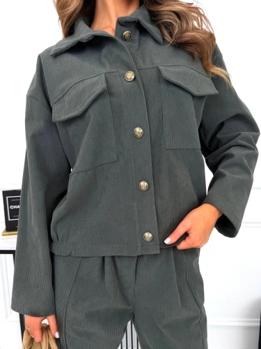 Khaki Sztruksowa Rozpinana Kurteczka 15527-59-C