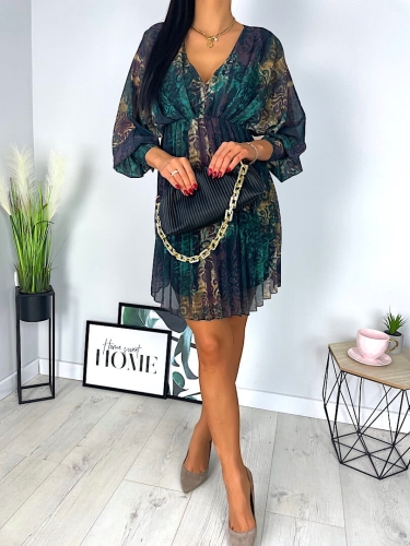 Wzorzysta Plisowana Sukienka  7172-302-Q