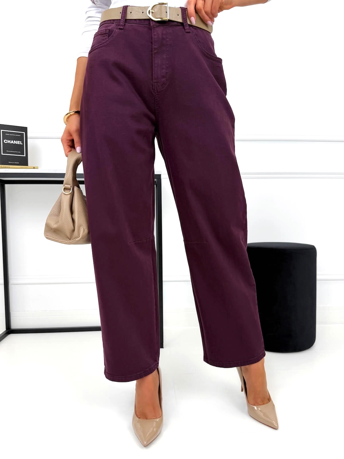Burgundowe Jeansowe Spodnie - ModnaKiecka