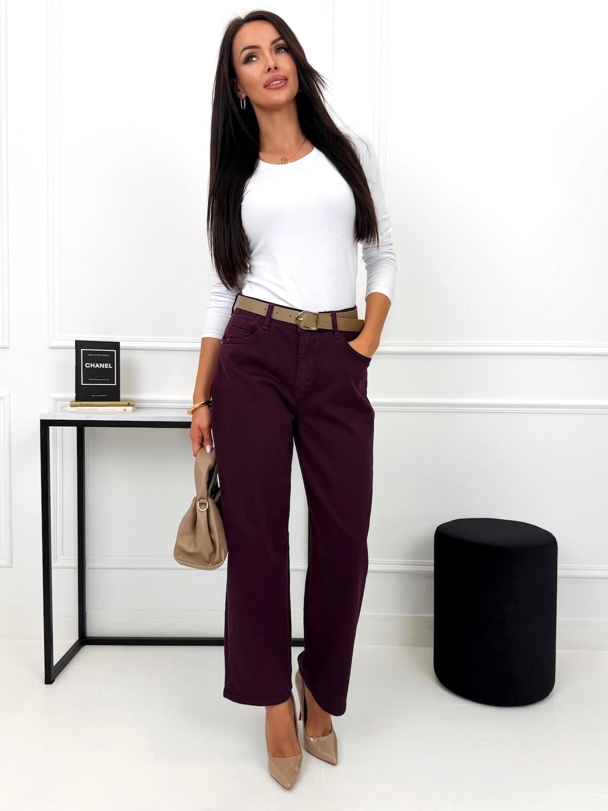 Burgundowe Jeansowe Spodnie - ModnaKiecka