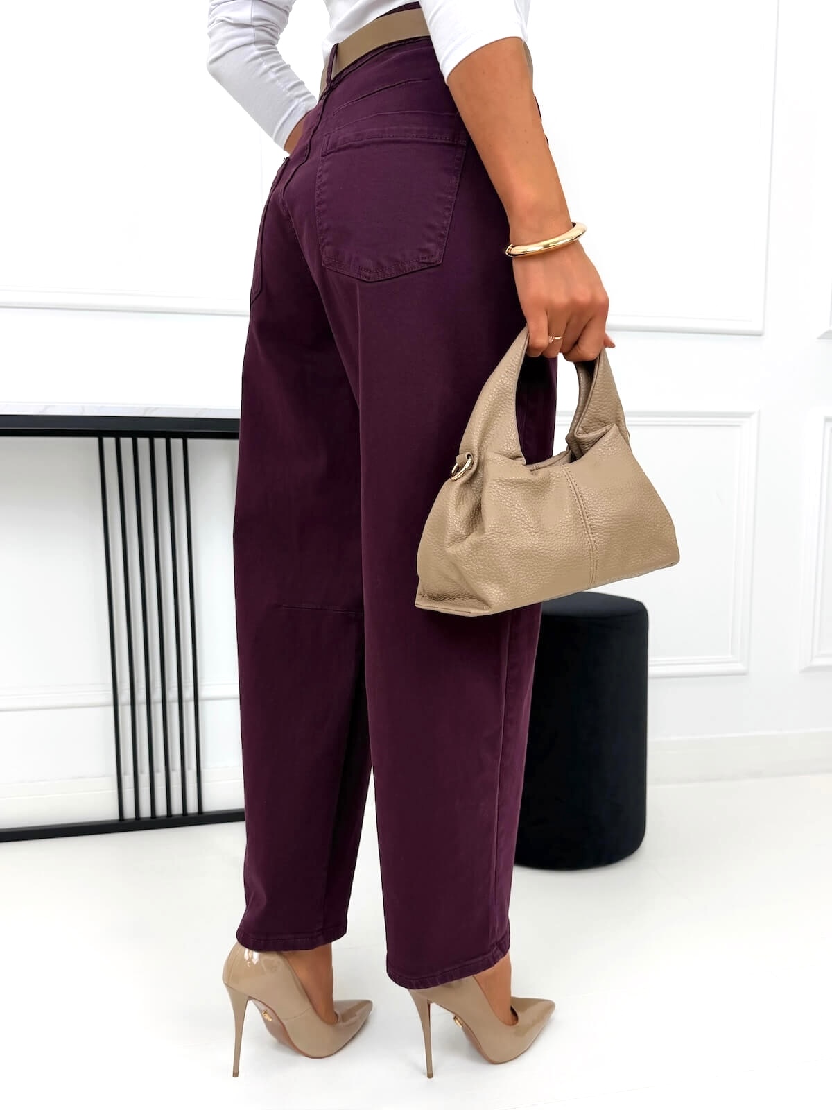 Burgundowe Jeansowe Spodnie - ModnaKiecka